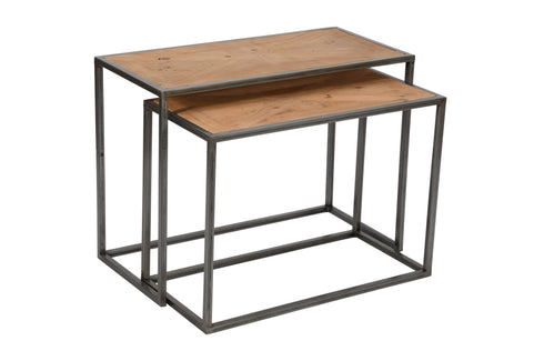 Maison, End Table Nest, W85xD40xH62cm/W77xD37xH55cm, Set of 2, Solid Pine Parquet