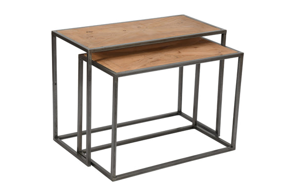 Maison, End Table Nest, W85xD40xH62cm/W77xD37xH55cm, Set of 2, Solid Pine Parquet