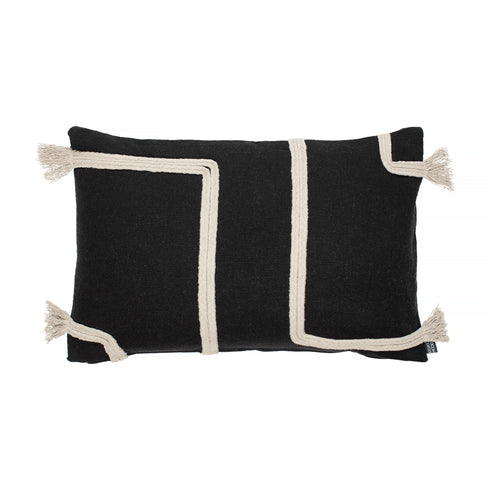 Viale, Cushion Cover, H40xW60cm, Black/Beige, Thassels