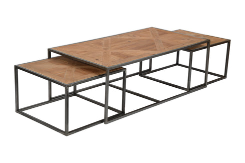 Maison, Coffe Table Nest, W130xD67,5xH45cm/W60xD60xH38cm, Solid Pine Parquet, Set of 2