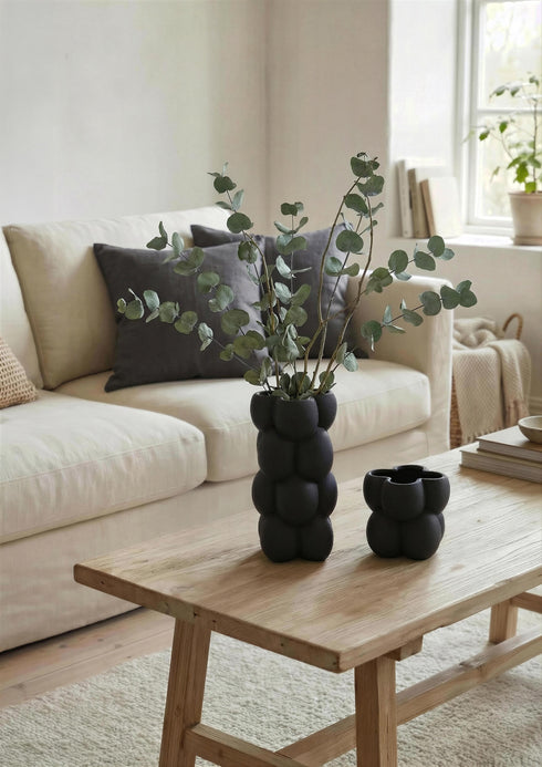Limestone, Vase, dia18.5xH18xW18.5cm, Black (svart)