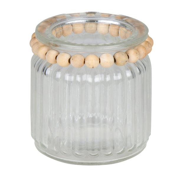 Moi, Candle Holder, H9xW8xD8cm, Clear/Natural, Glass/Wood