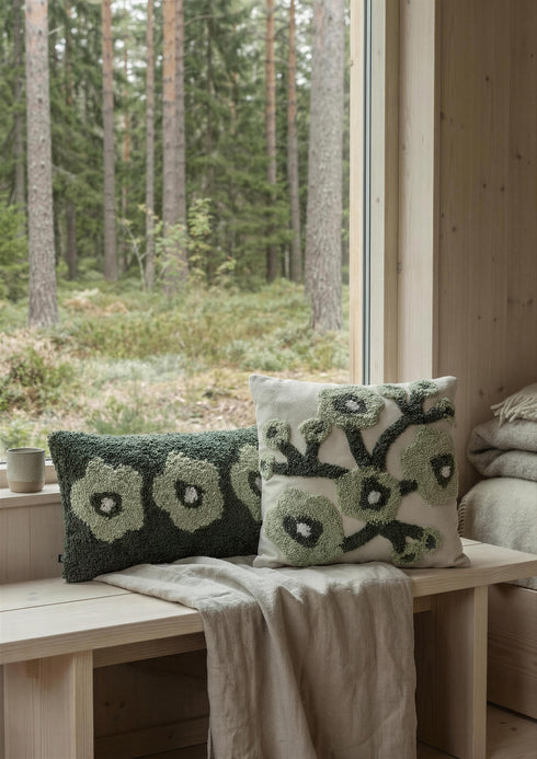 Poppy, Cushion Cover, H30xW50cm, Forest Green/Grass Green/White