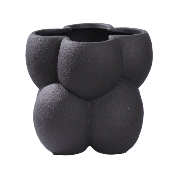 Limestone, Vase, dia18.5xH18xW18.5cm, Black