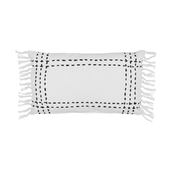 Finca, Cushion Cover, H30xW50cm, White/Black, Fringes