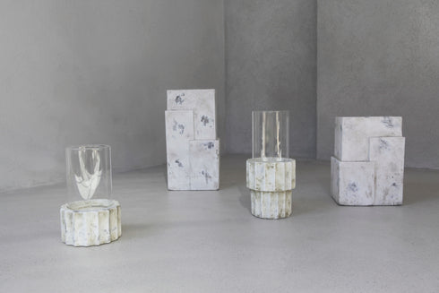 Cube, Pot, H26xW18.5xD14.5cm, Patina White